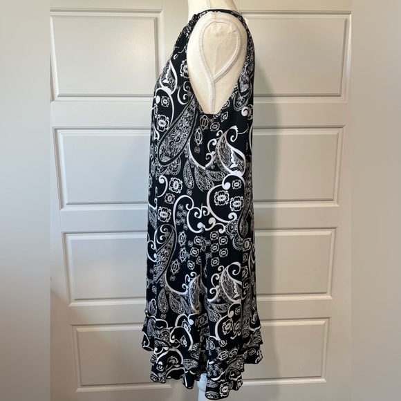 Paisley Ruffle Hem Midi Dress Sleeveless Black White Print Casual Size‎ XL - Picture 4 of 8